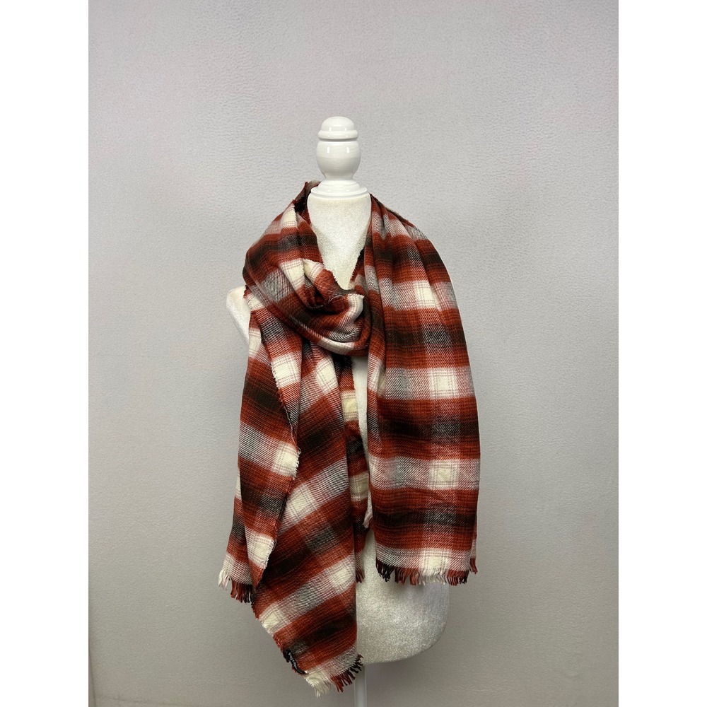 Fall Cabin Core Womens OS Red Plaid Oversized Blanket Scarf Wrap